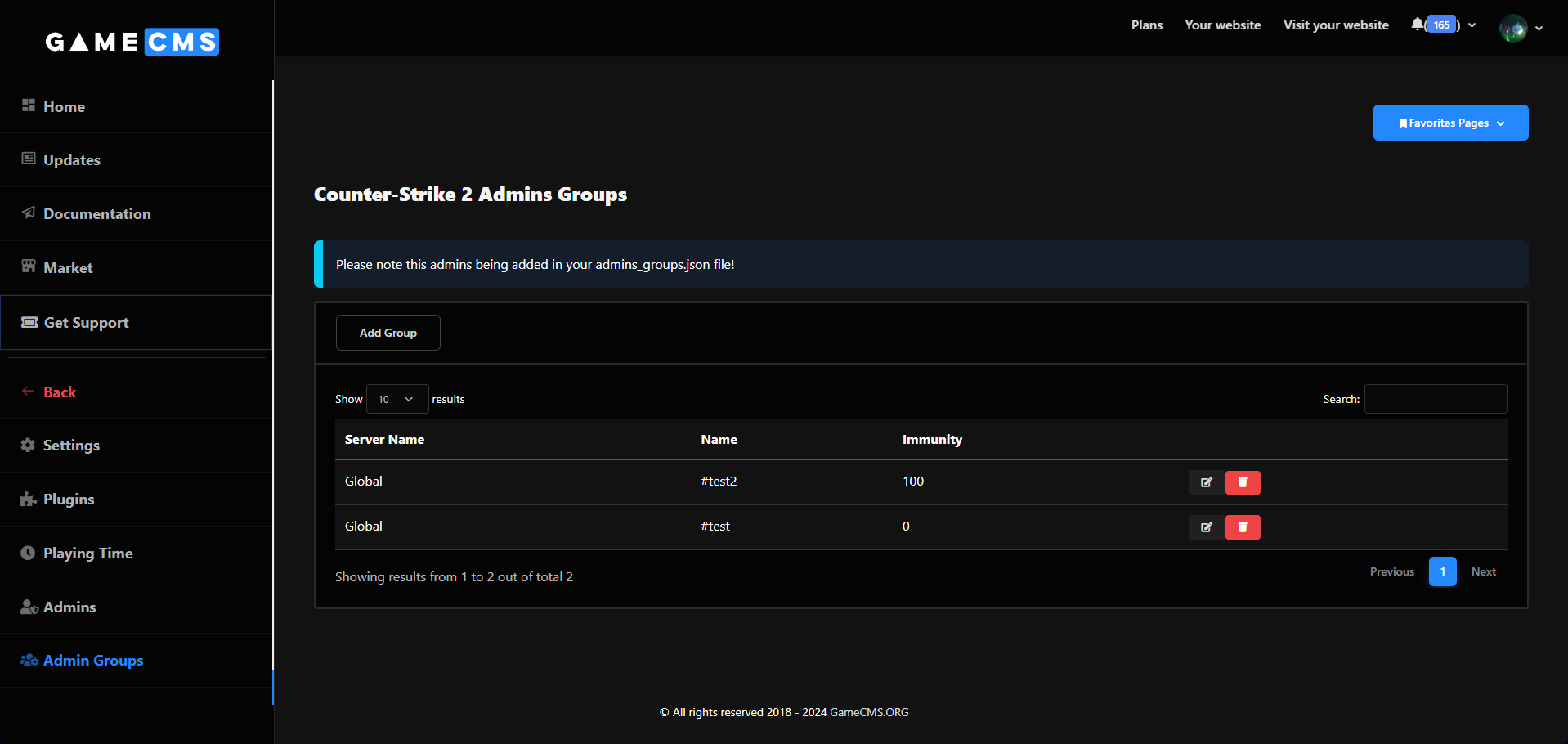 GameCMC - Admin Groups Management