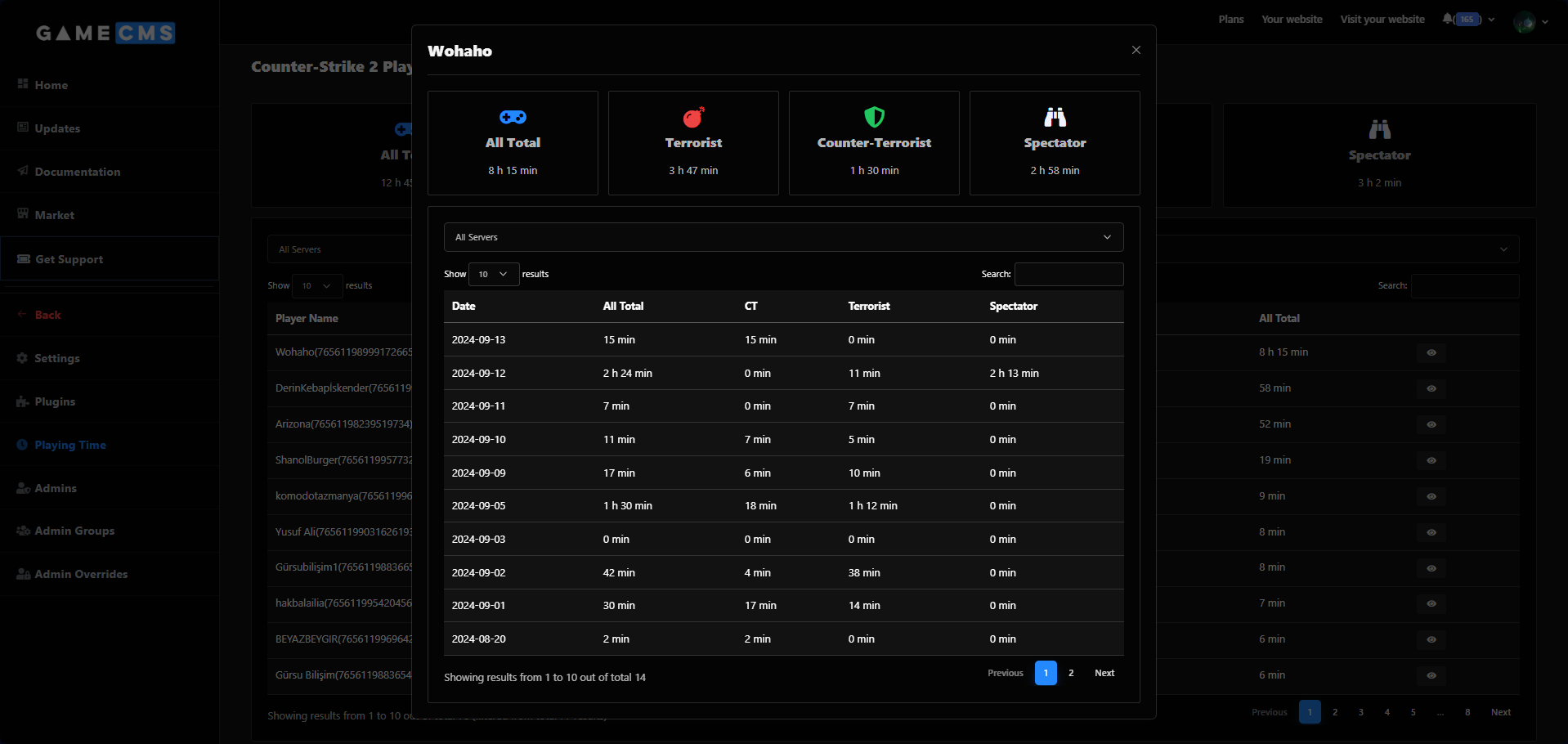 GameCMS - Players Playing Time Lookup